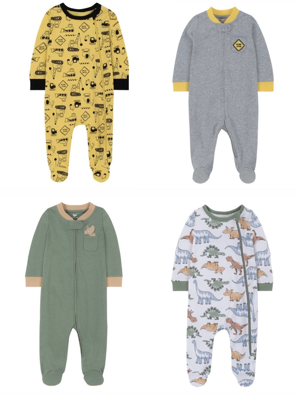 Koala Kids Baby Pajama Bundle - Gray, Yellow, Green, White Mix